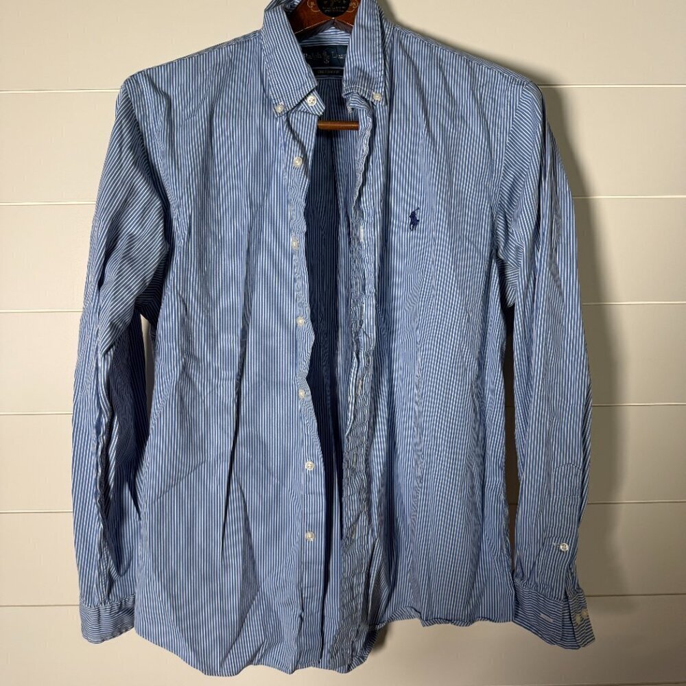 Ralph Lauren Long Sleeve Button Down Blue & White Stripe Sz 16 1/2 34-35